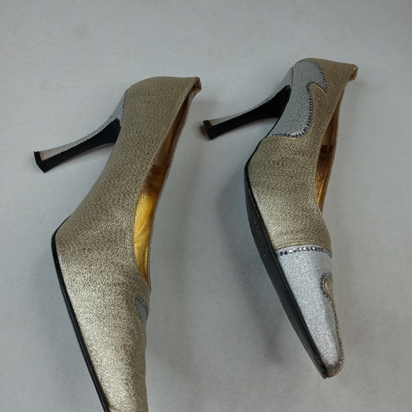 Timothy Hitsman women's 4" heel pumps. Gold, silve - Picture 8 of 12